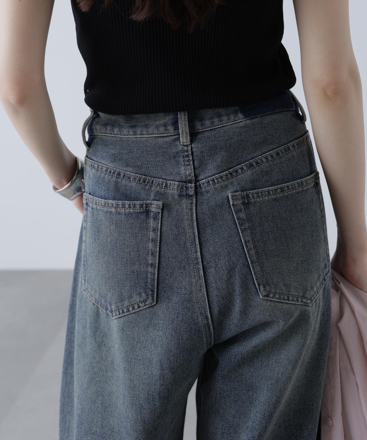 ドロストバレルレッグデニムパンツ