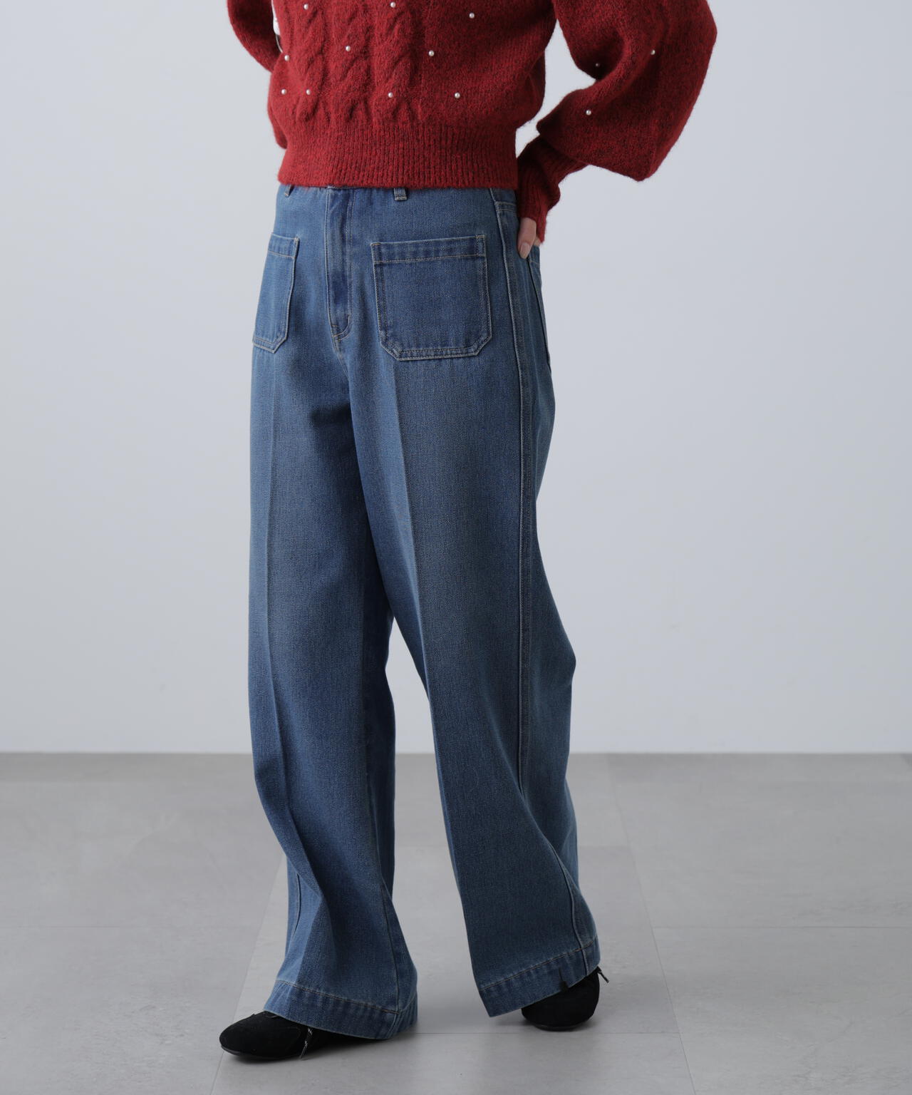 フロントポケットソフトバギーデニムパンツ