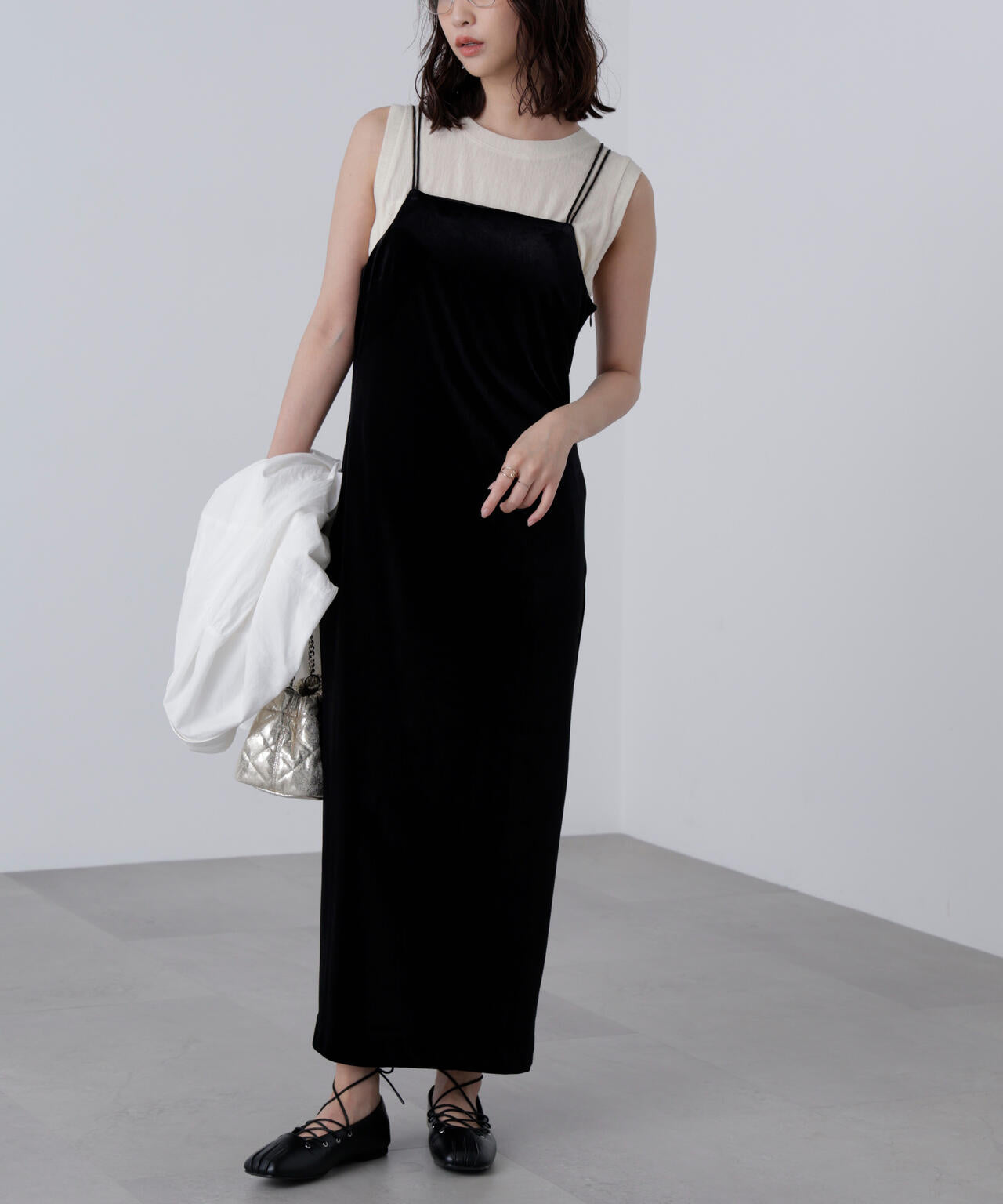 2ストラップベロアキャミワンピース