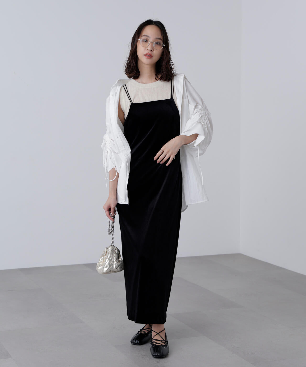 2ストラップベロアキャミワンピース