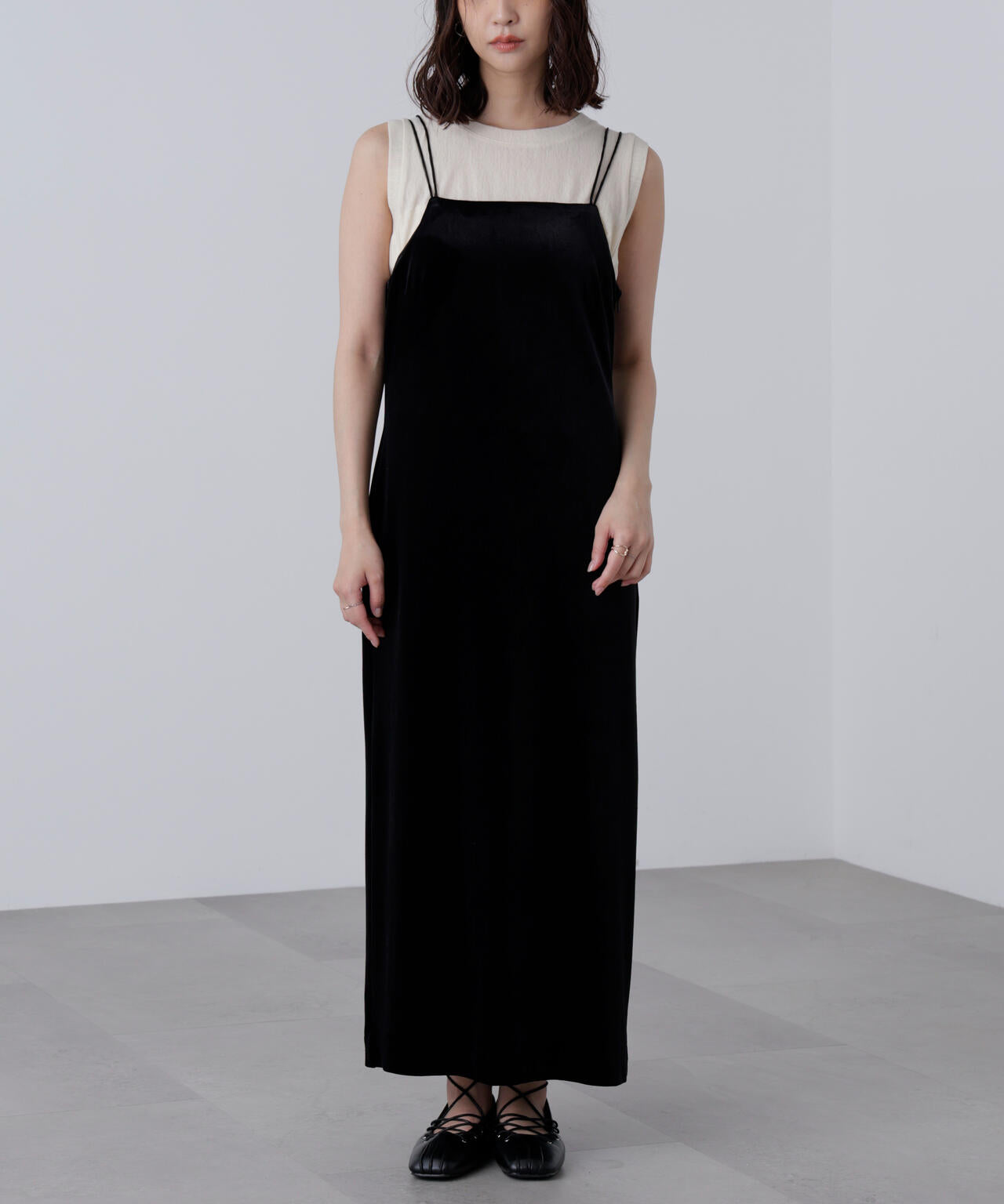 2ストラップベロアキャミワンピース