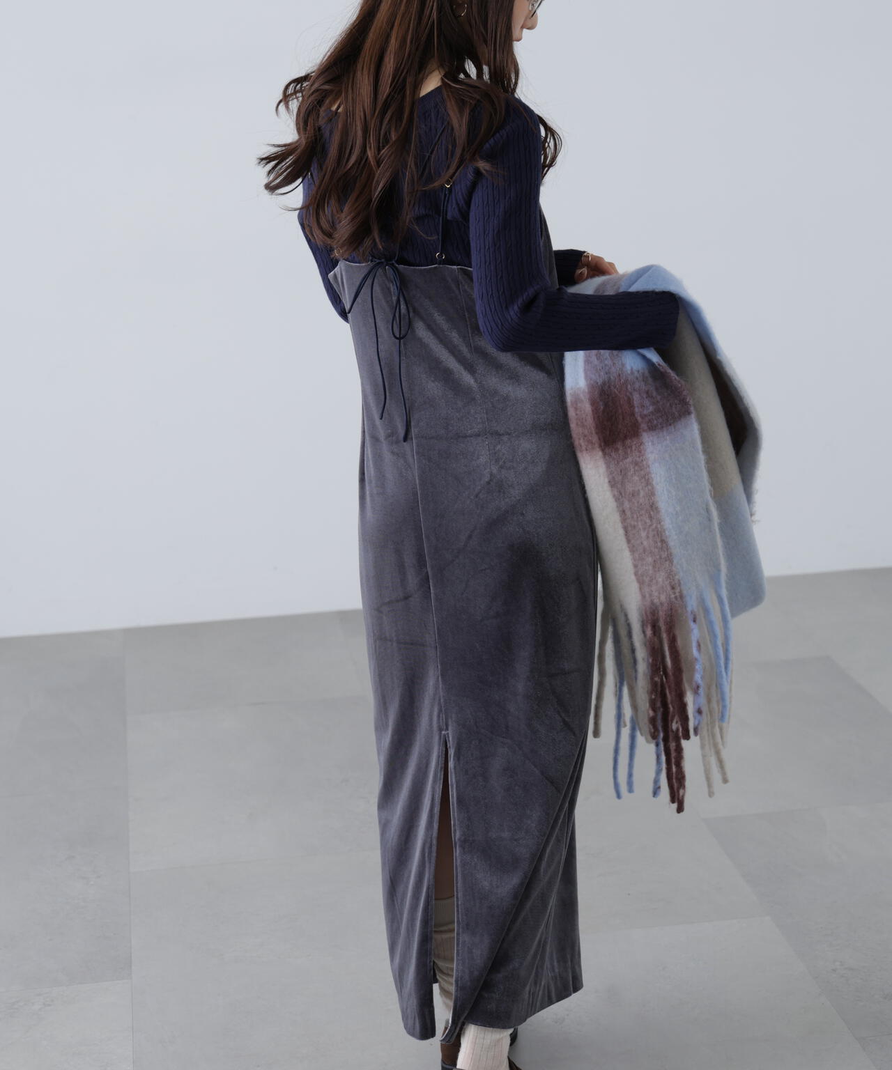 2ストラップベロアキャミワンピース