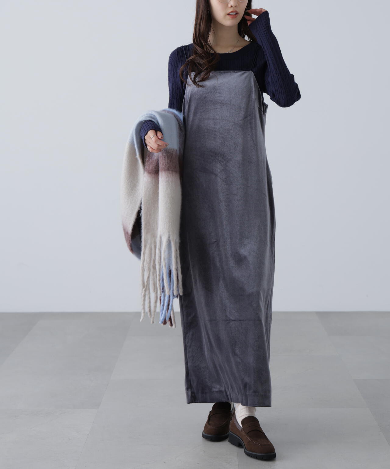 2ストラップベロアキャミワンピース