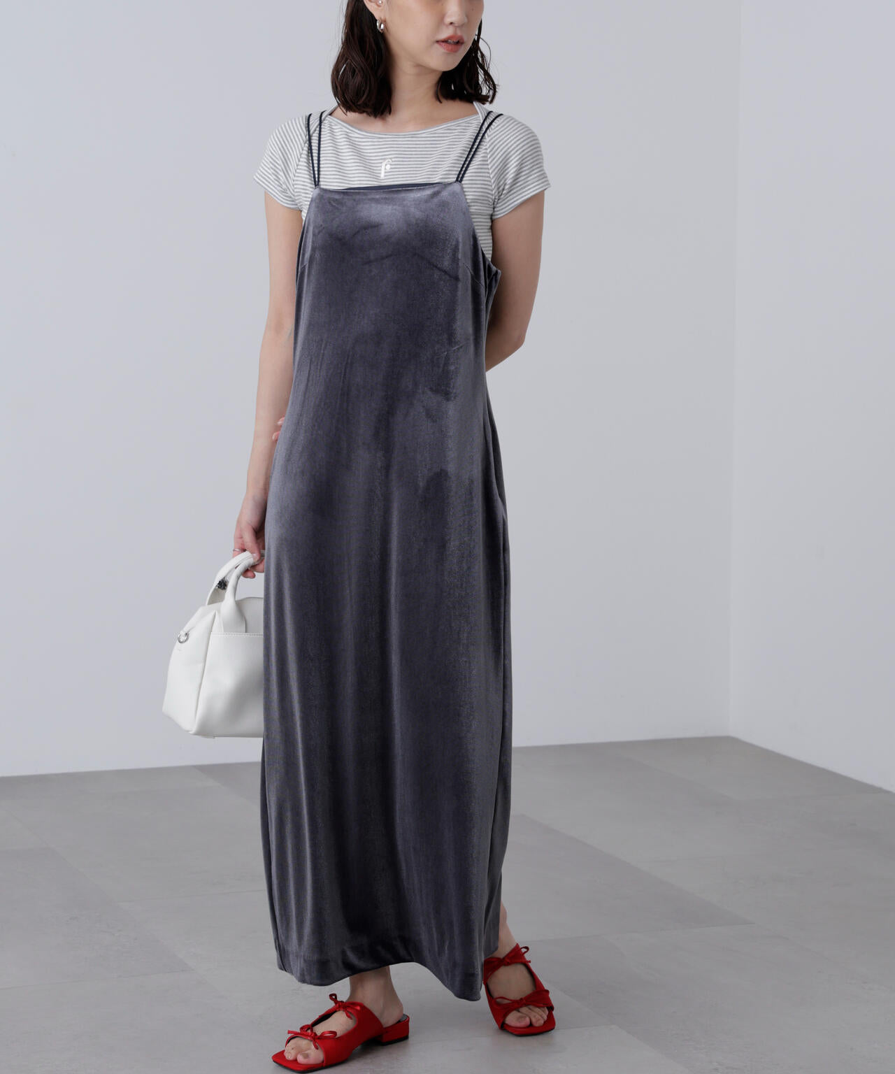 2ストラップベロアキャミワンピース