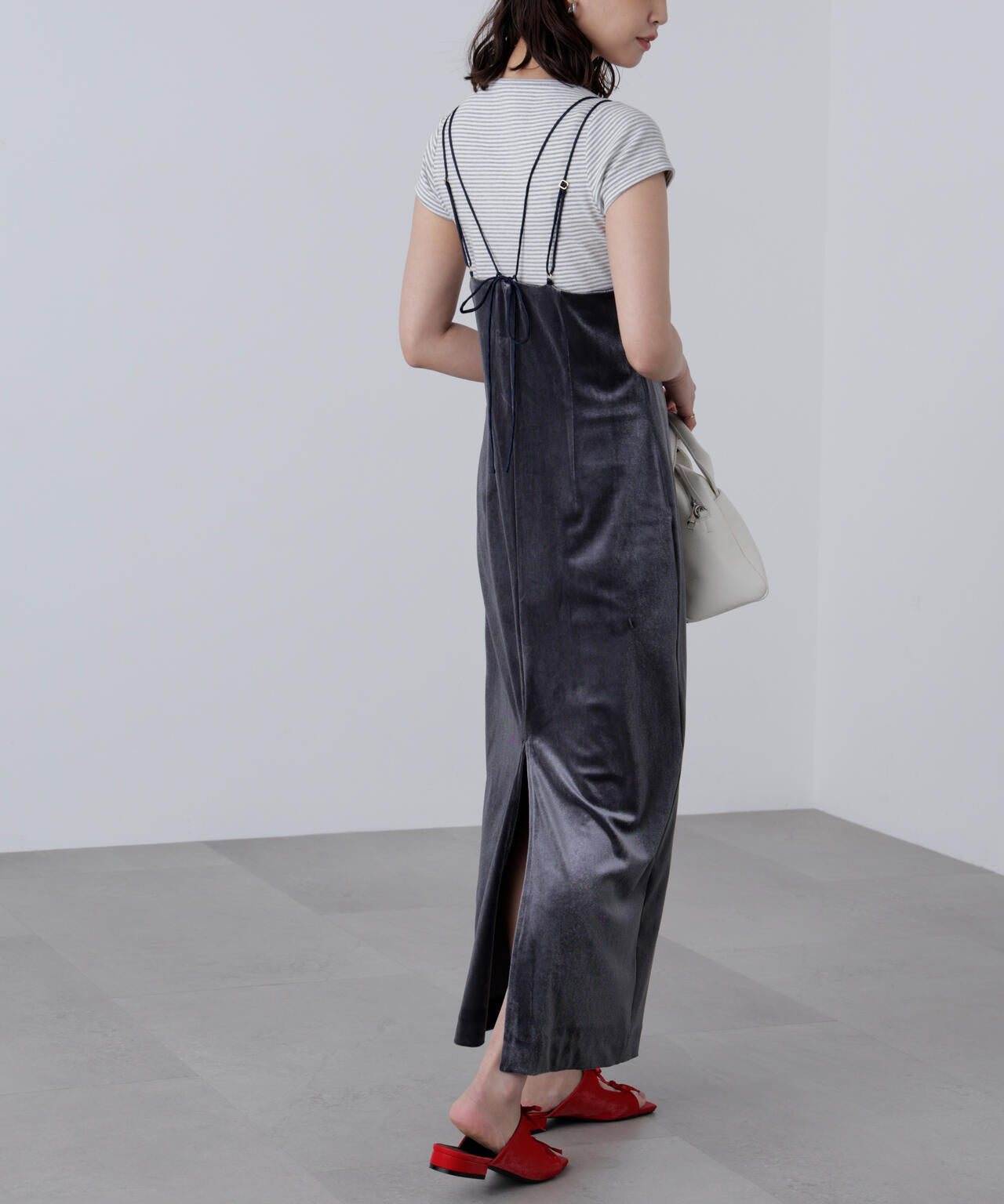 2ストラップベロアキャミワンピース