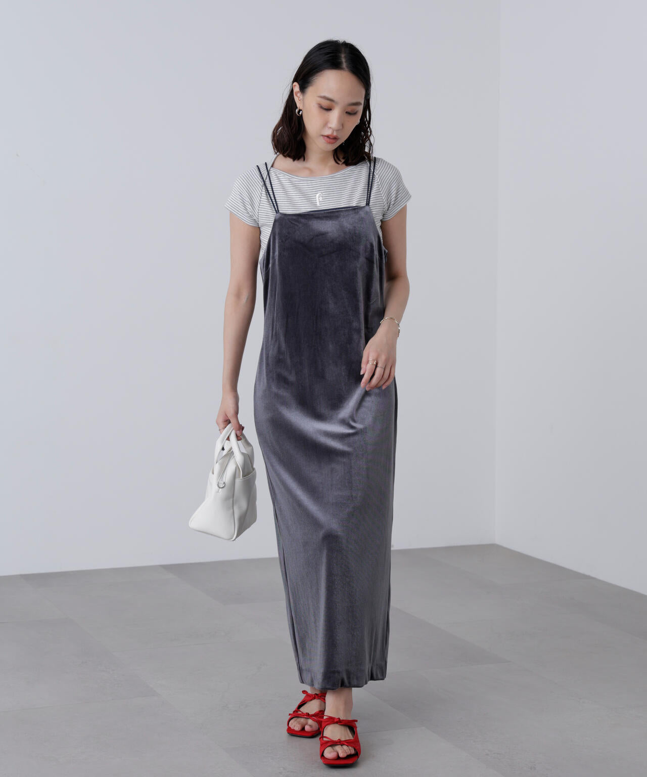 2ストラップベロアキャミワンピース