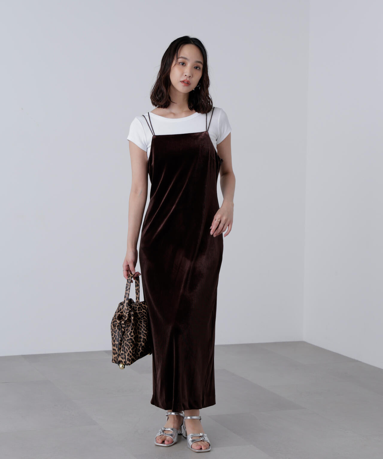 2ストラップベロアキャミワンピース