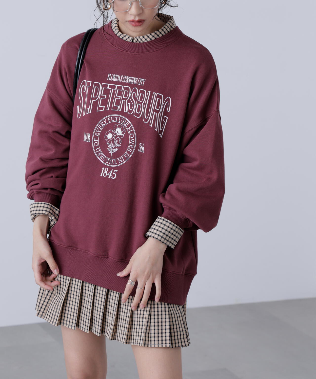 プリーツシャツロングスリーブミニワンピース