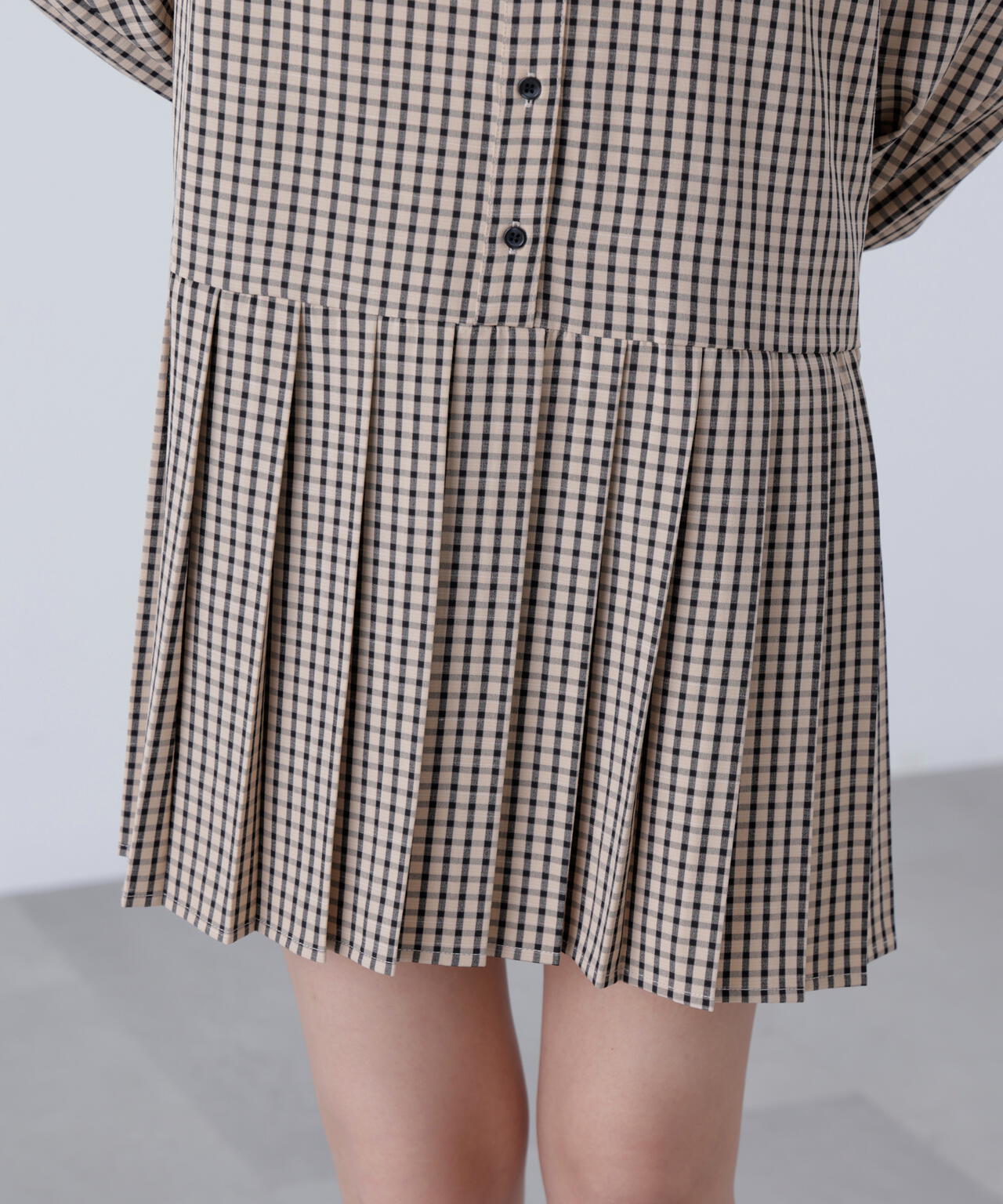 プリーツシャツロングスリーブミニワンピース