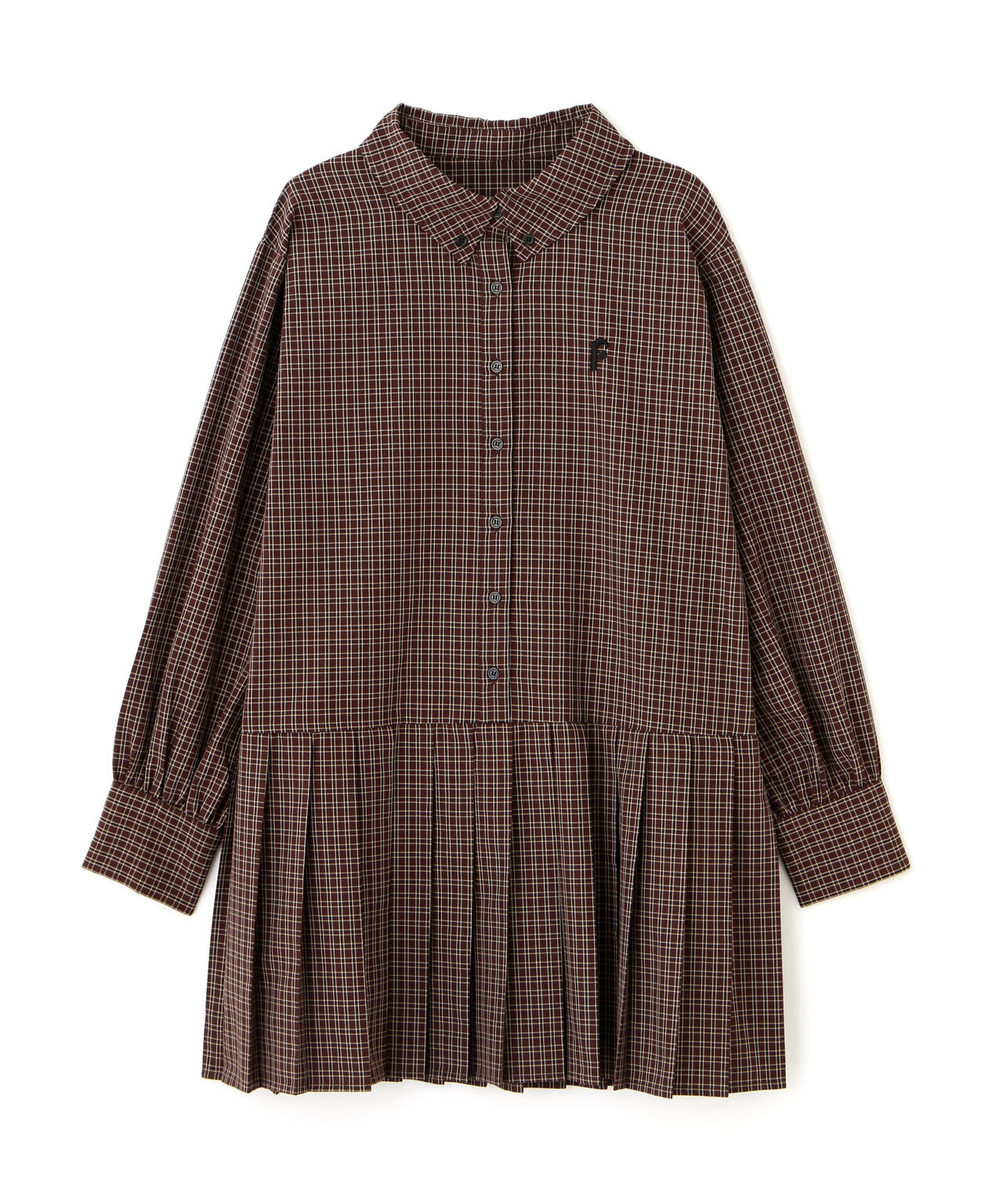 プリーツシャツロングスリーブミニワンピース