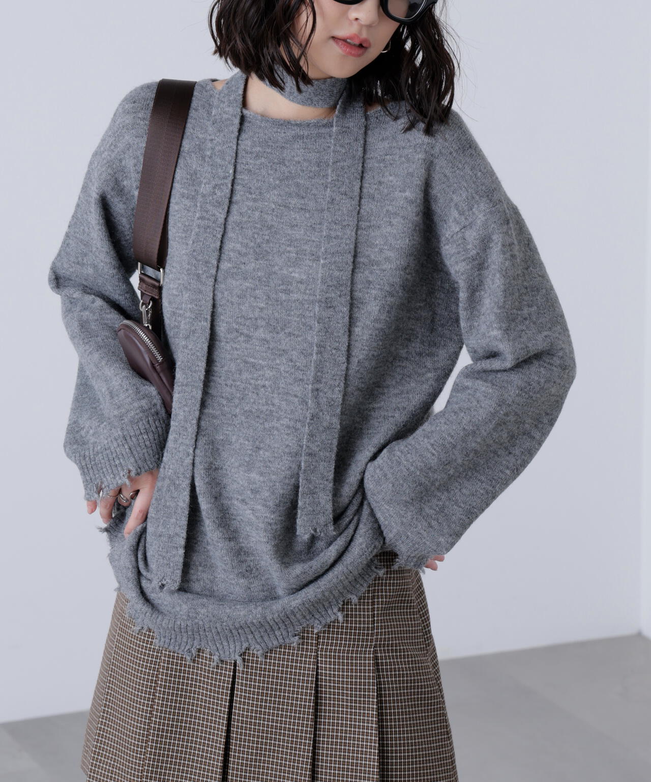 モヘヤ混タイ付きルーズミニワンピース