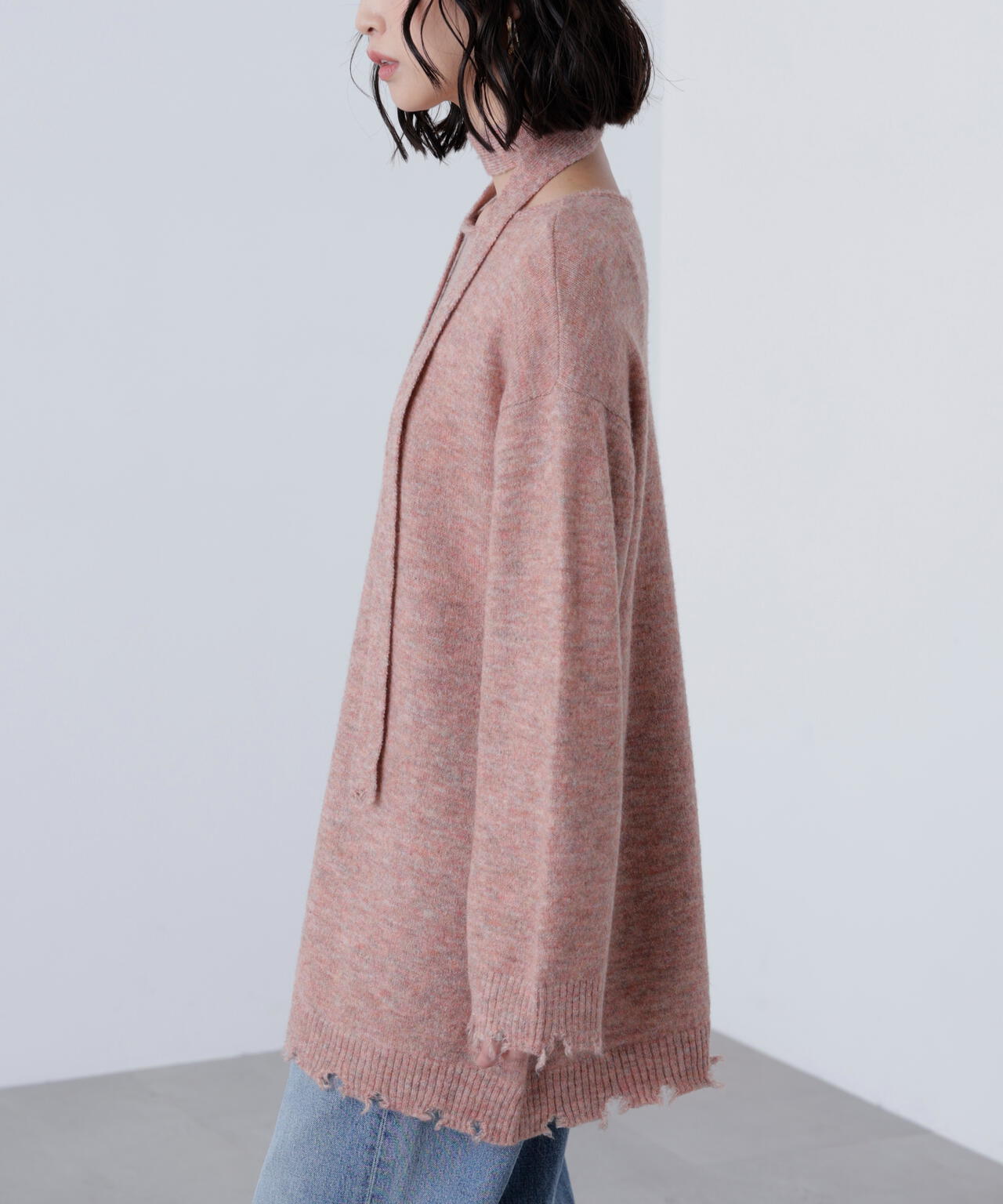 モヘヤ混タイ付きルーズミニワンピース