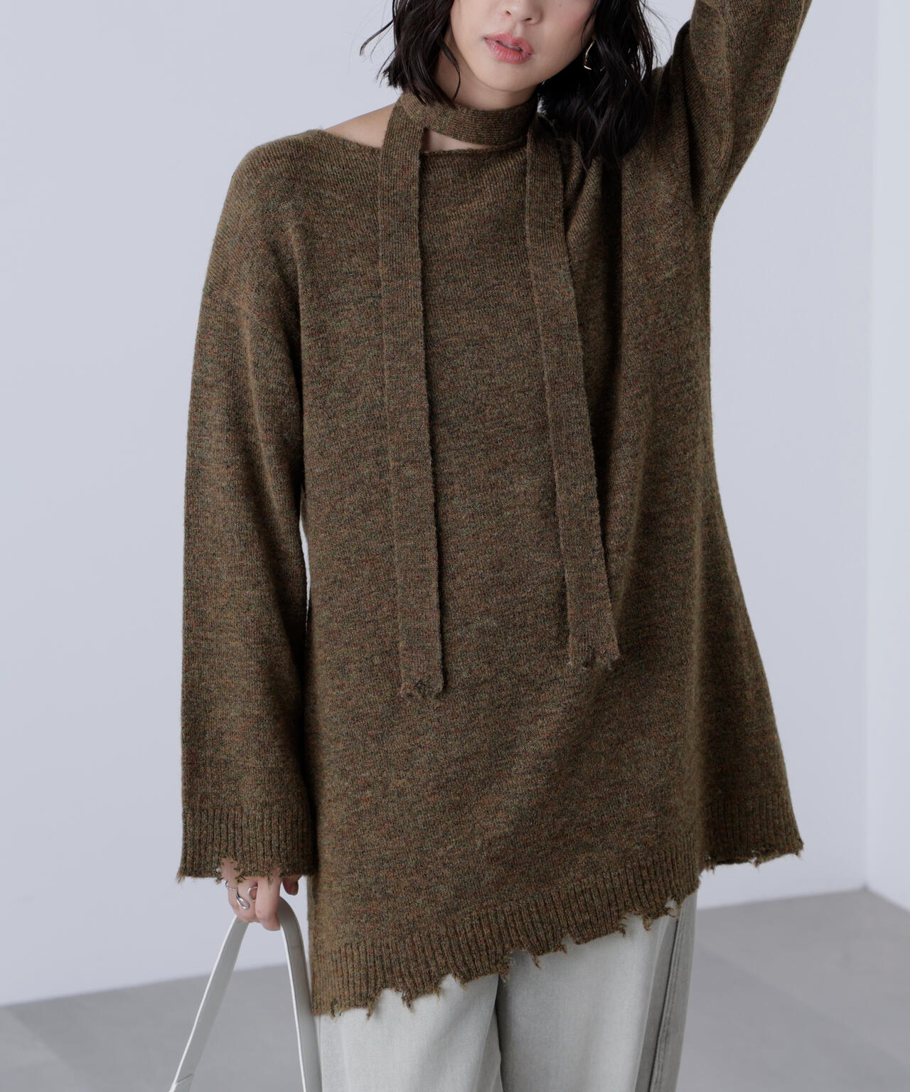 モヘヤ混タイ付きルーズミニワンピース