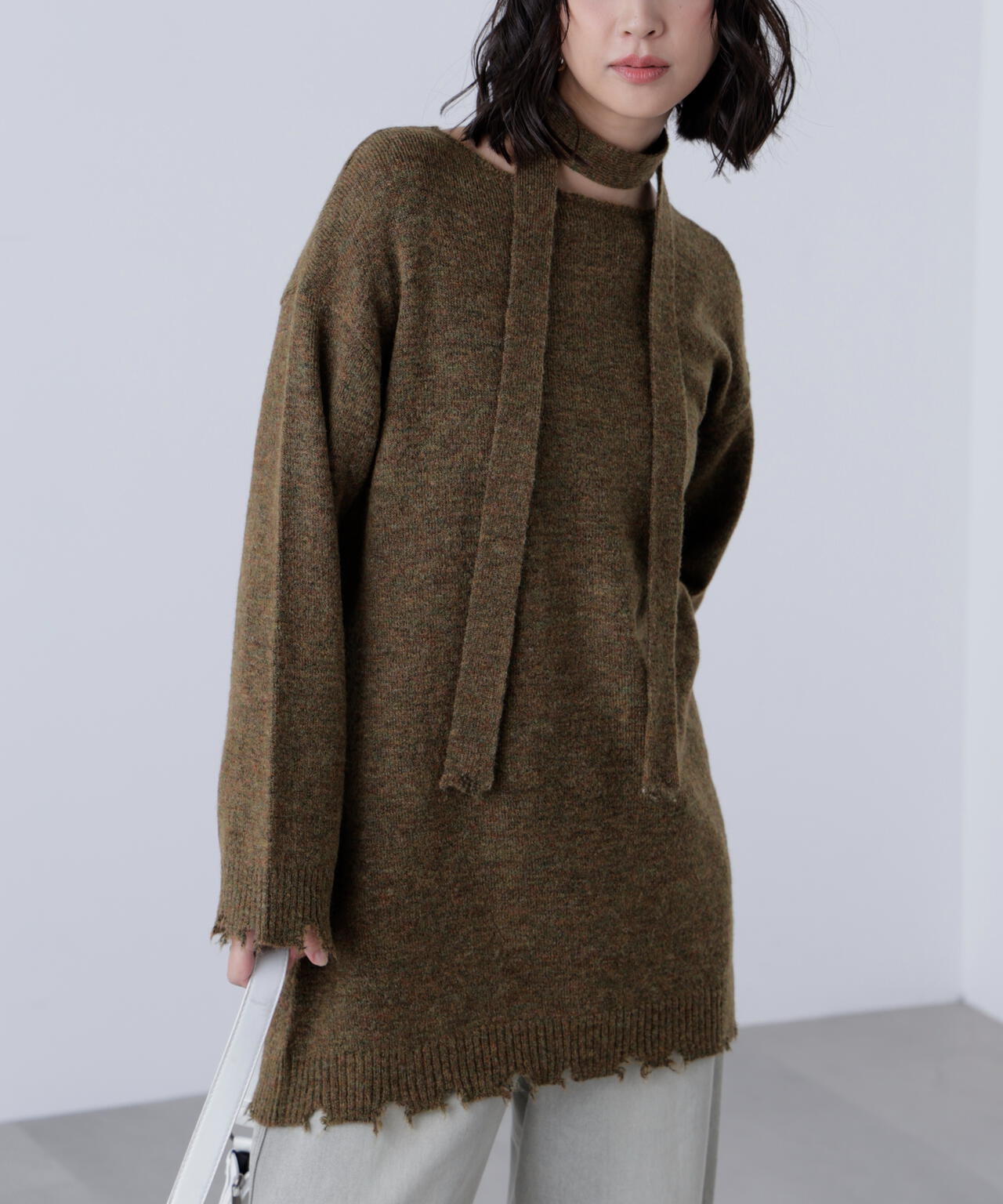 モヘヤ混タイ付きルーズミニワンピース