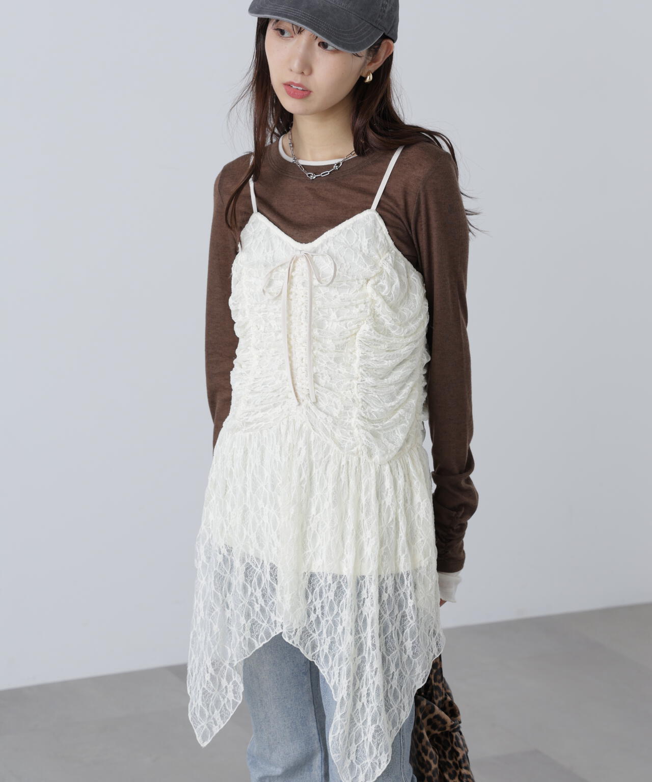 ドロストイレヘムキャミミニワンピース