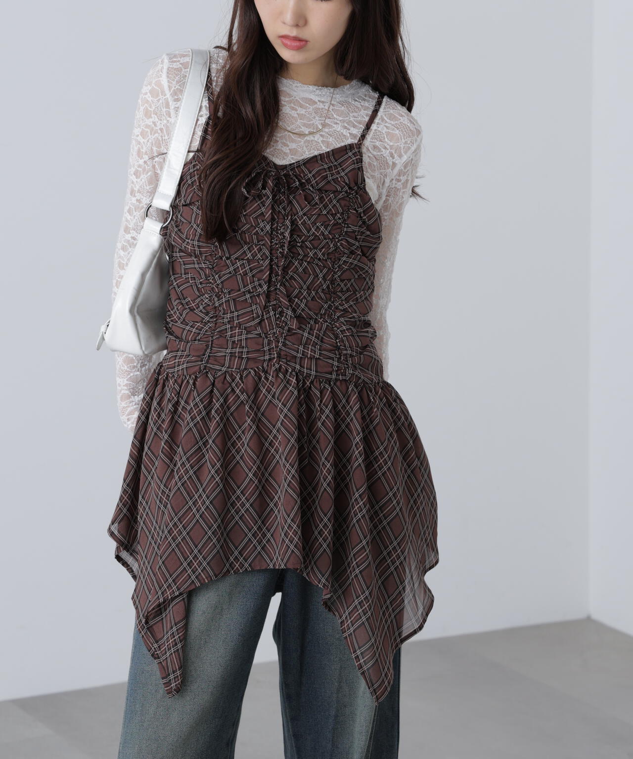 ドロストイレヘムキャミミニワンピース