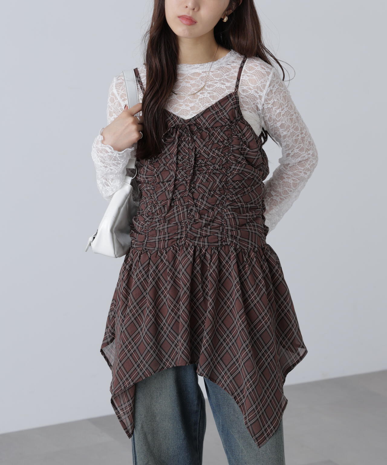 ドロストイレヘムキャミミニワンピース