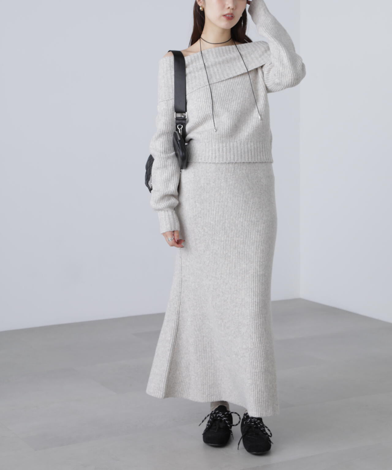 オフショルニットマーメイドスカートセットアップ