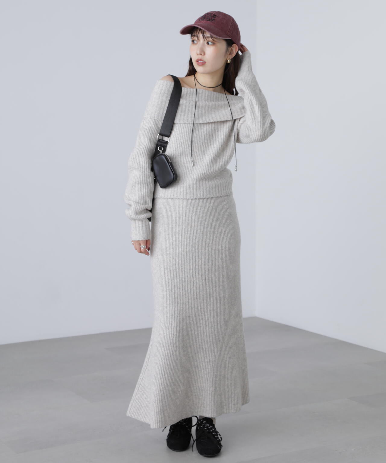 オフショルニットマーメイドスカートセットアップ