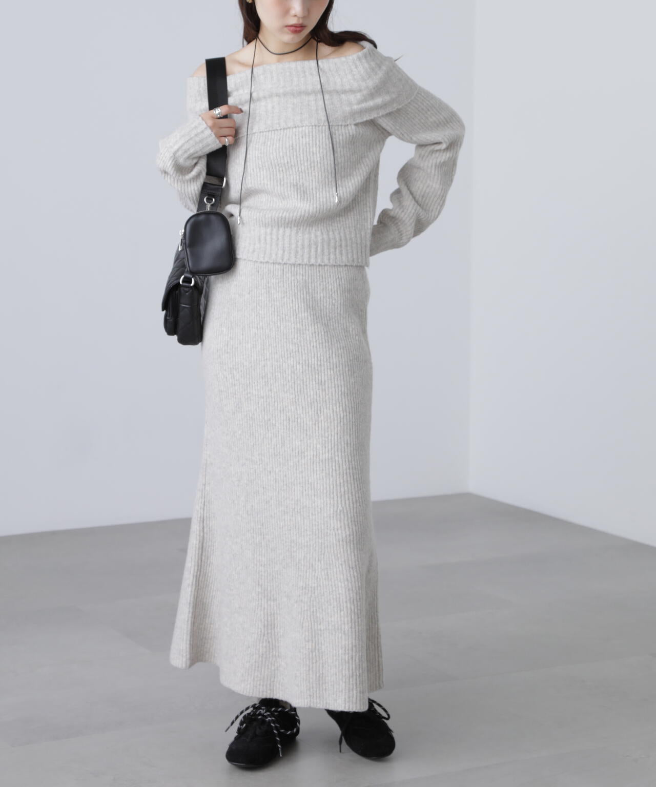 オフショルニットマーメイドスカートセットアップ