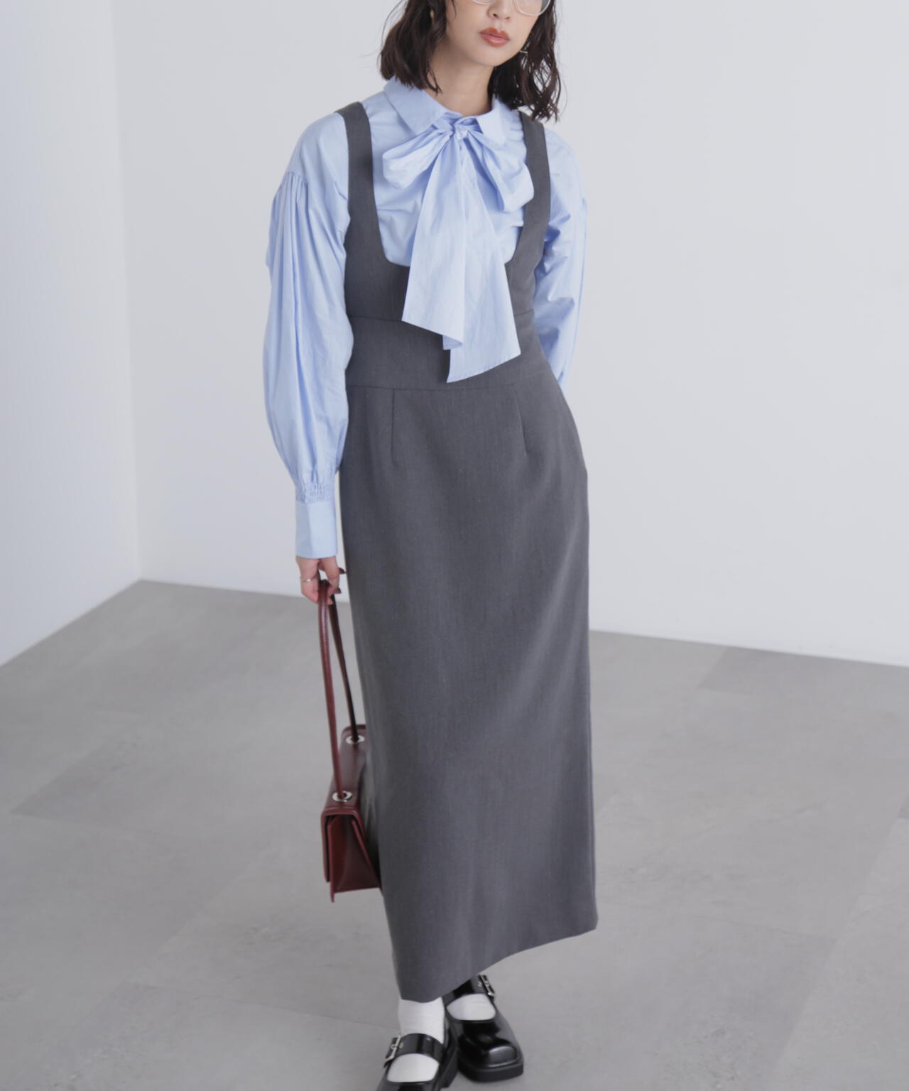 スクープネックマキシジャンパースカート