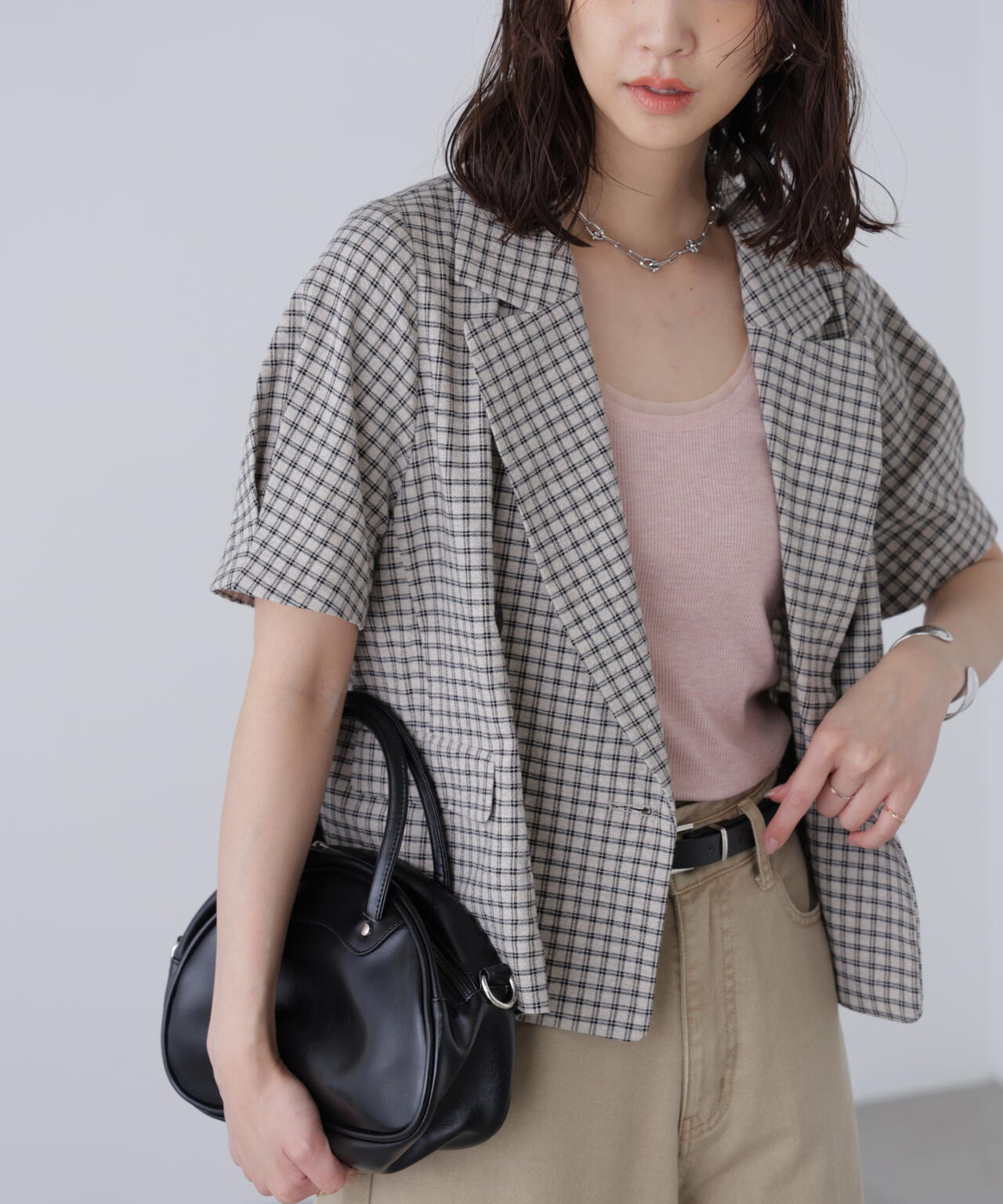 袖コクーンダブルブレストハーフジャケット