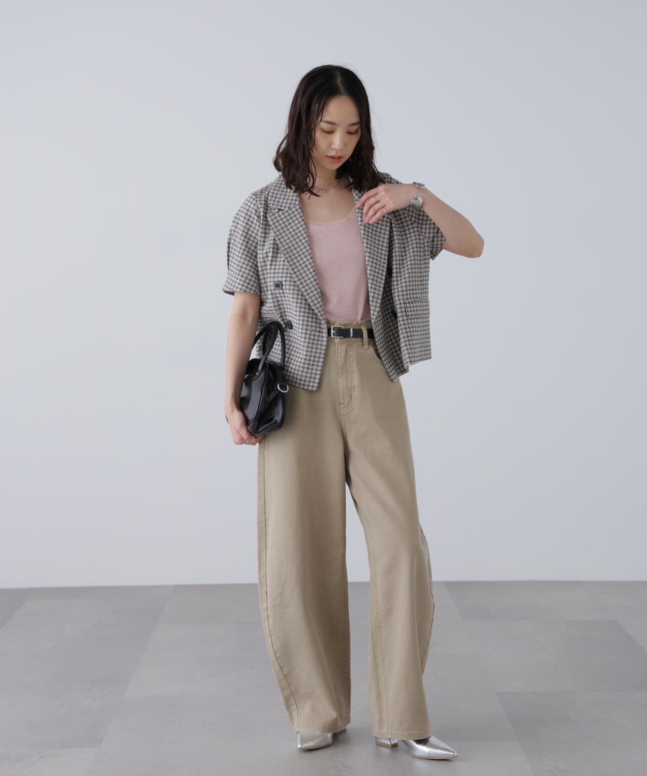 袖コクーンダブルブレストハーフジャケット