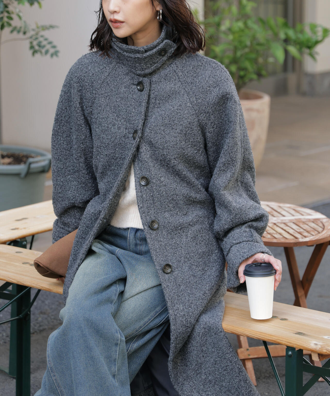 2wayステンカラーロングコート