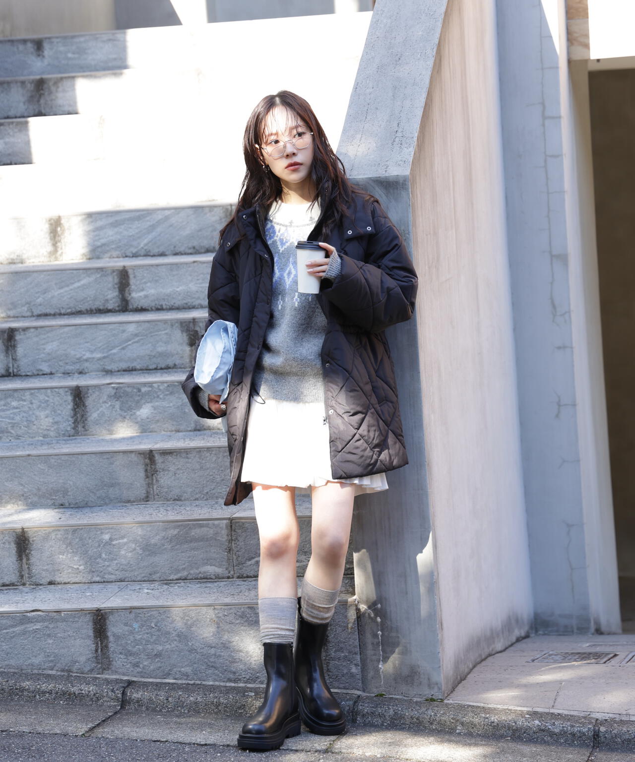 ウエストドロストキルティングコート