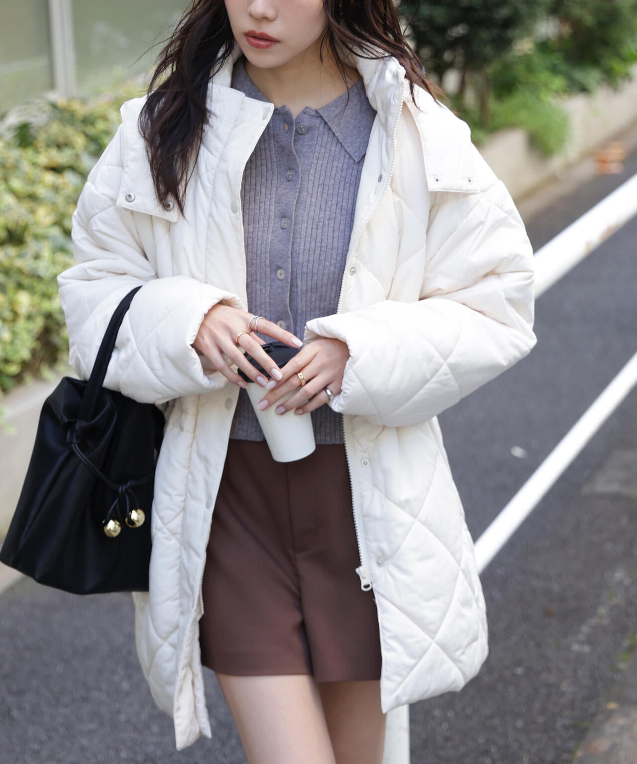 ウエストドロストキルティングコート