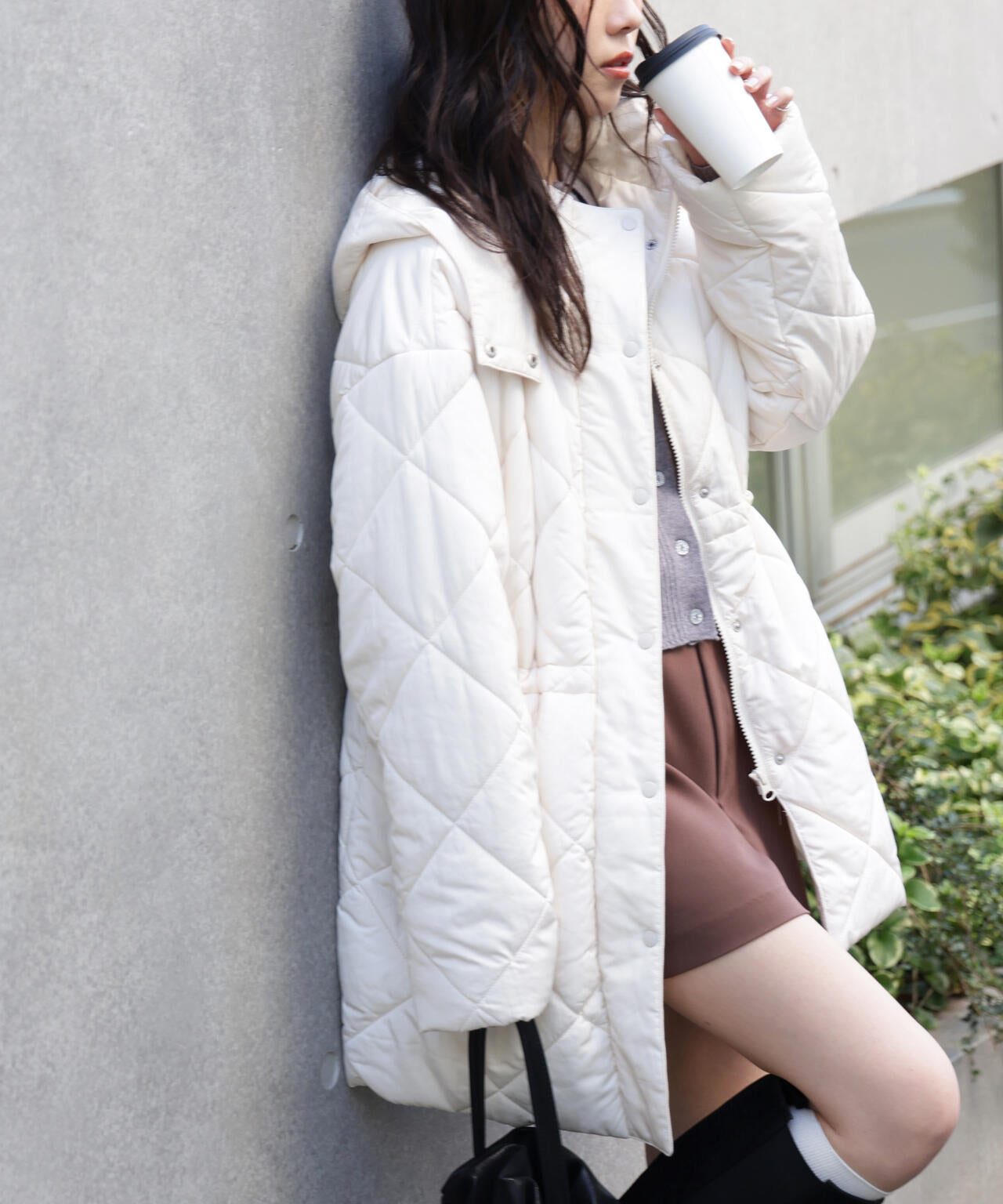 ウエストドロストキルティングコート