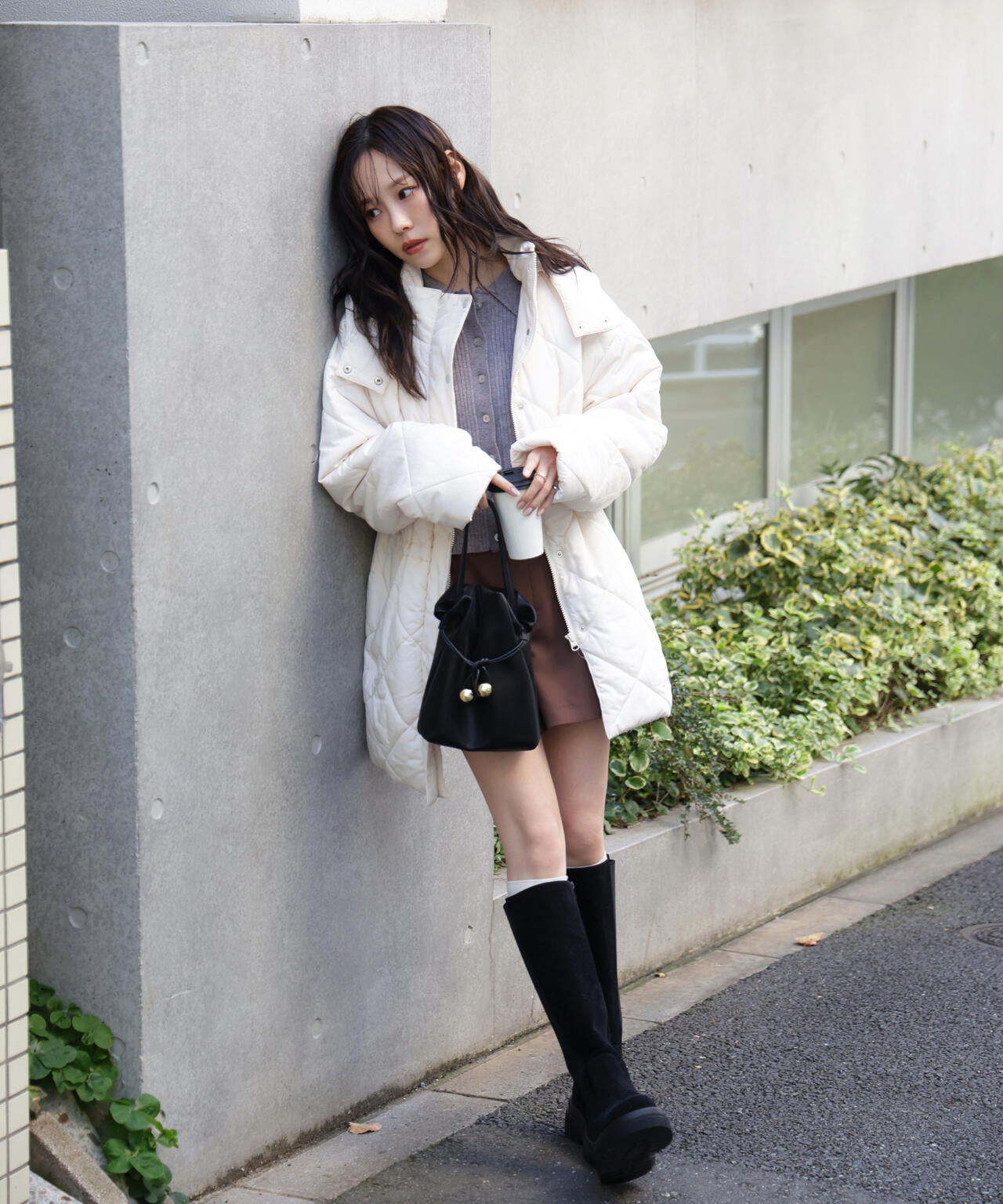 ウエストドロストキルティングコート