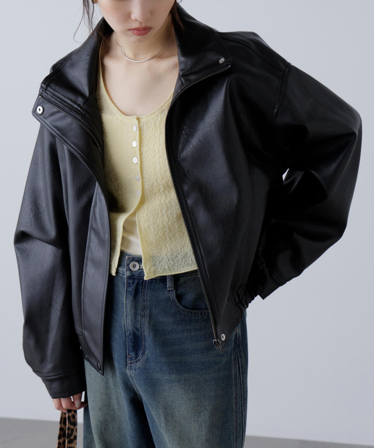 スタンド合皮ブルゾン