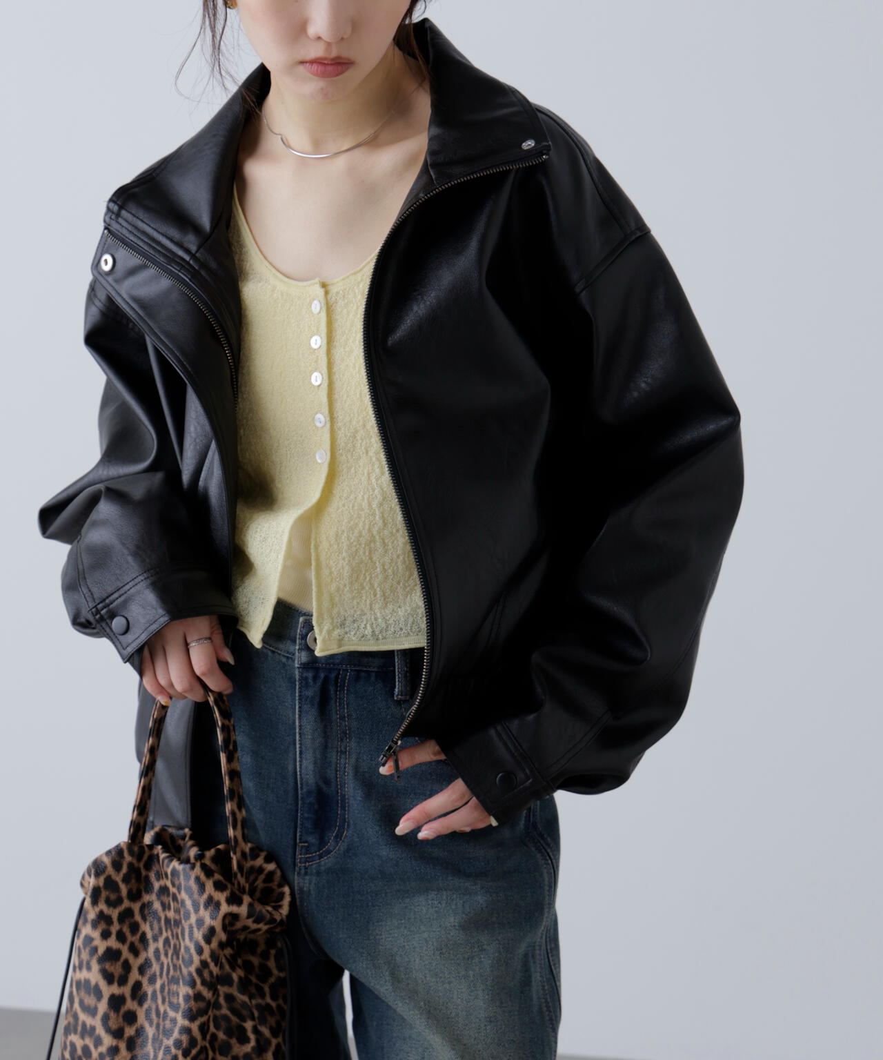 スタンド合皮ブルゾン