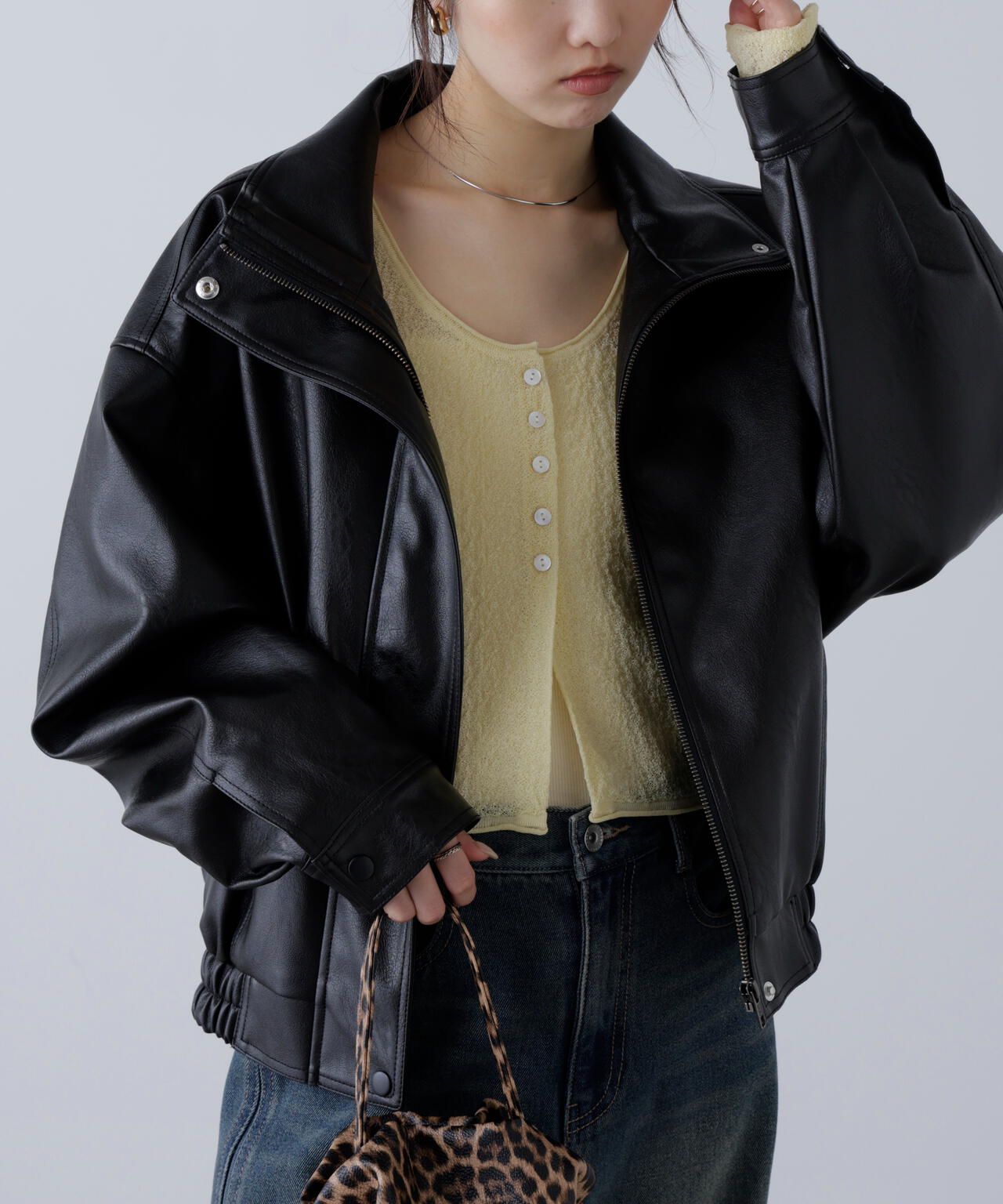 スタンド合皮ブルゾン