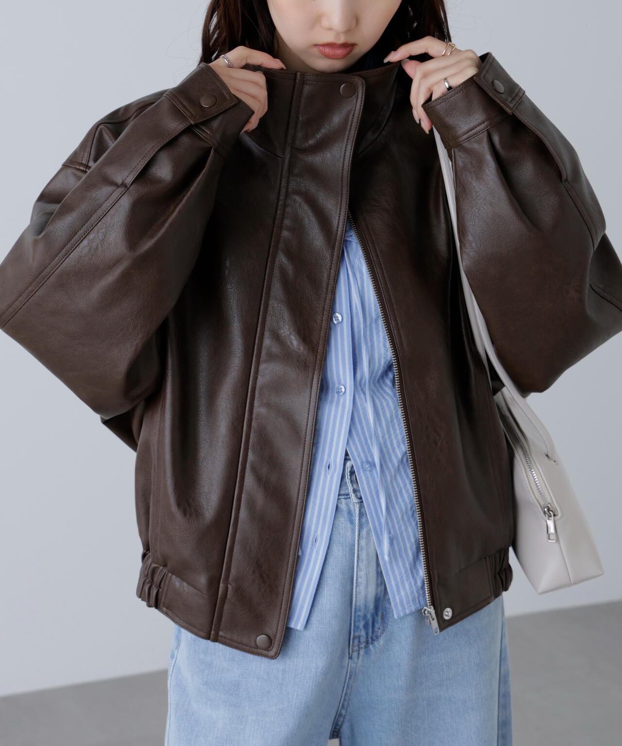 スタンド合皮ブルゾン