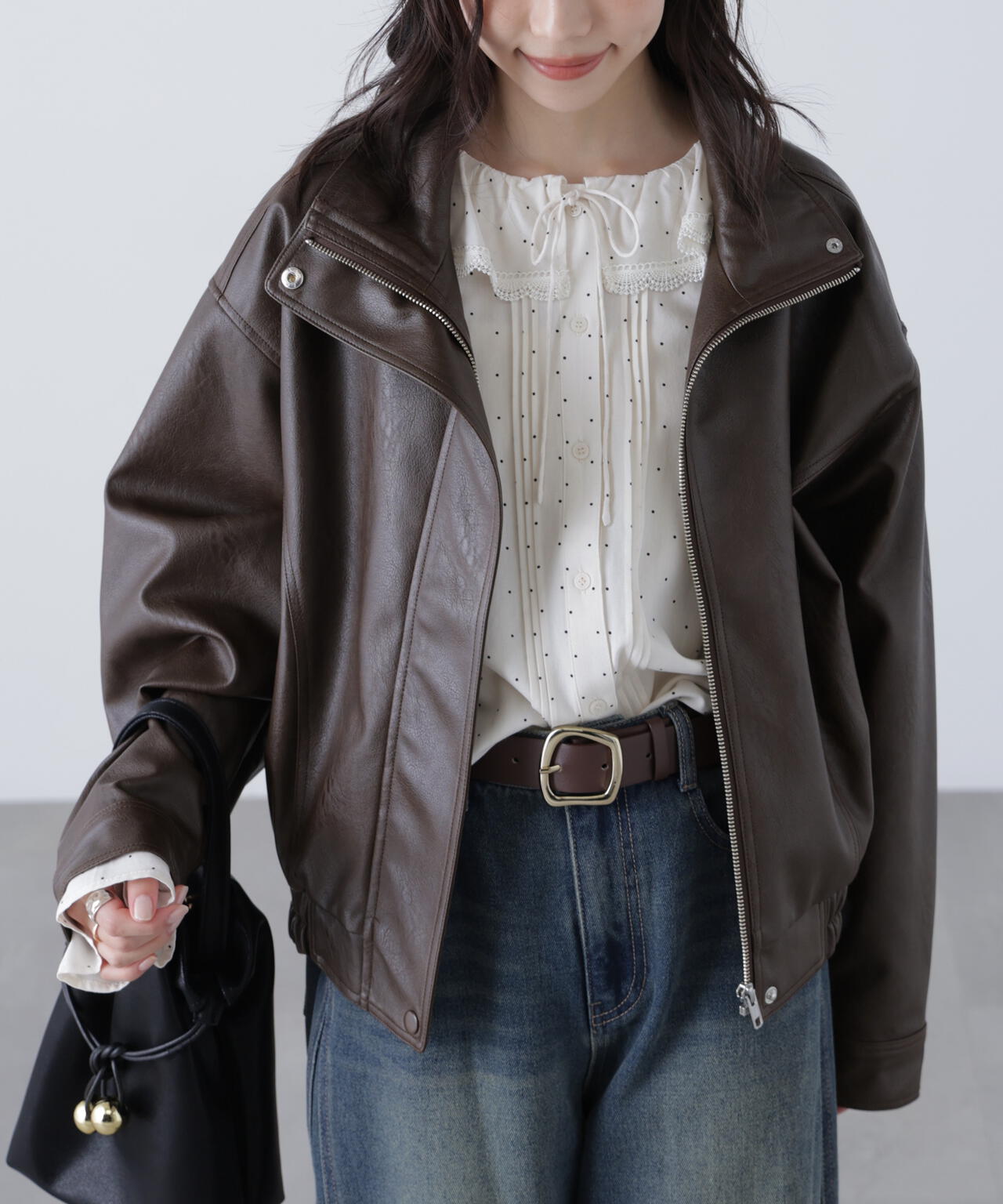 スタンド合皮ブルゾン