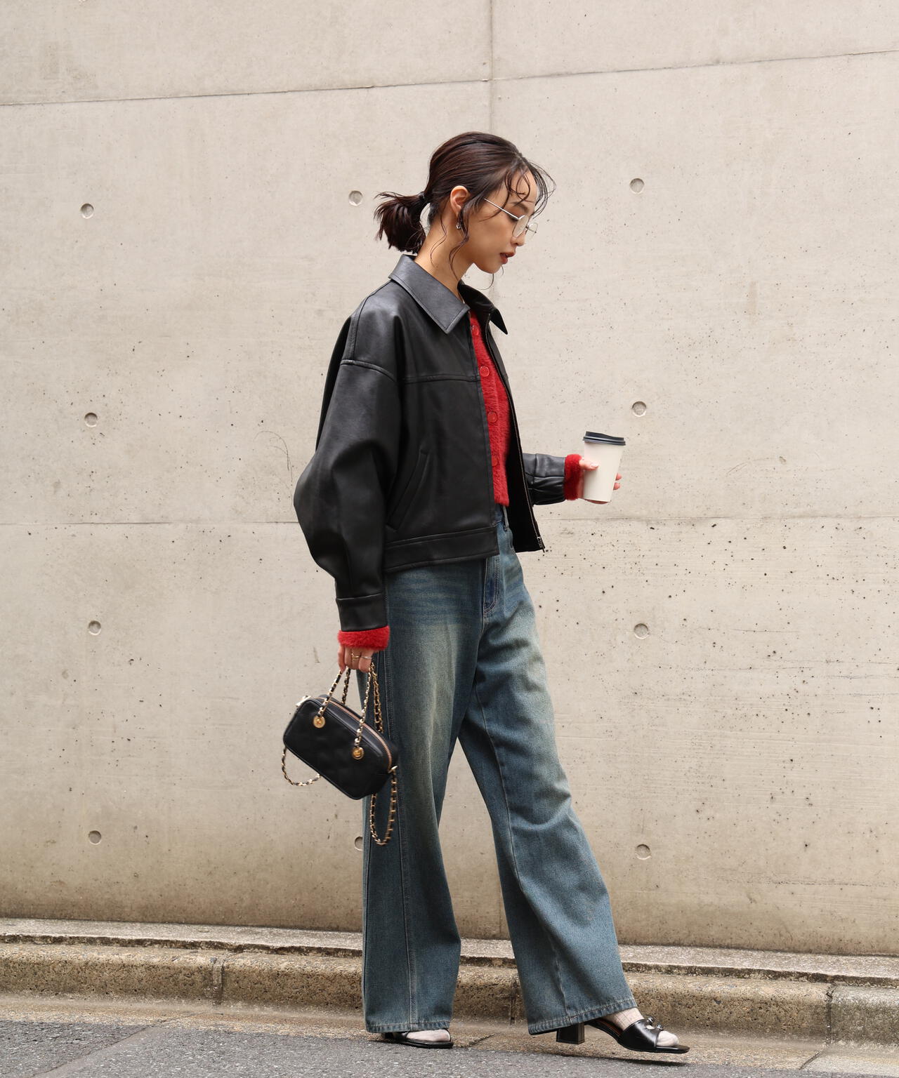 合皮ジップアップブルゾン