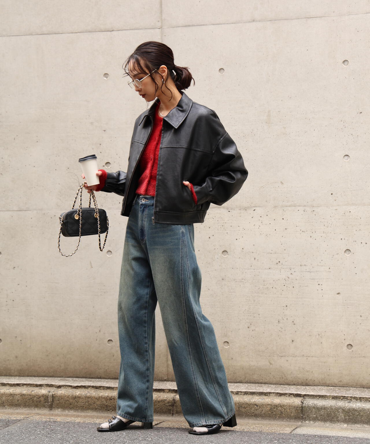 合皮ジップアップブルゾン