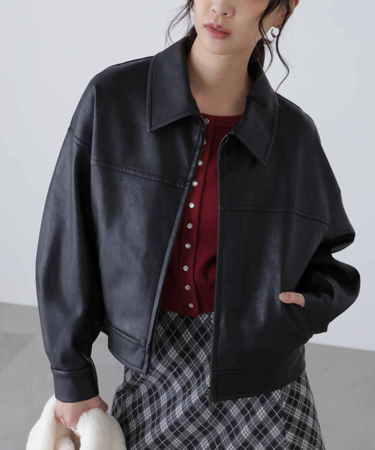 合皮ジップアップブルゾン