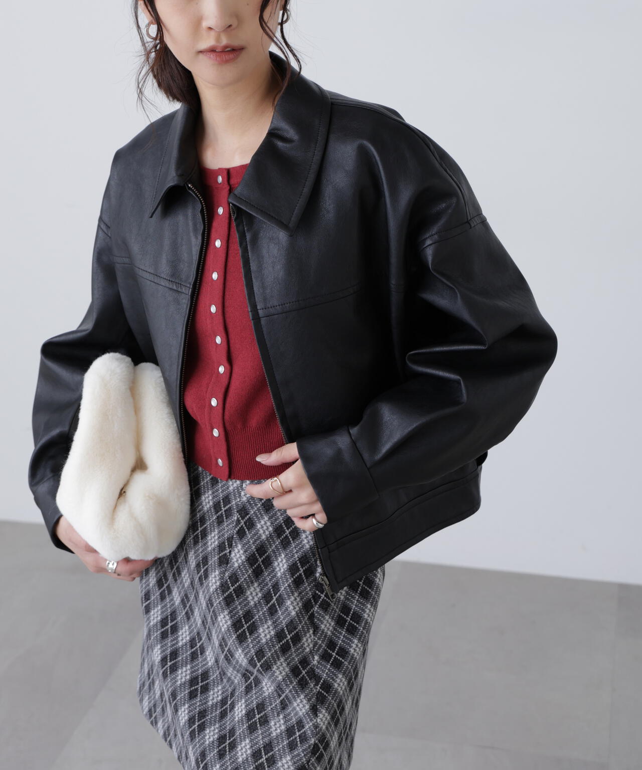 合皮ジップアップブルゾン