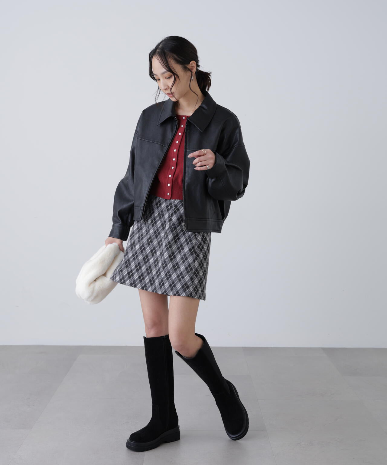 合皮ジップアップブルゾン