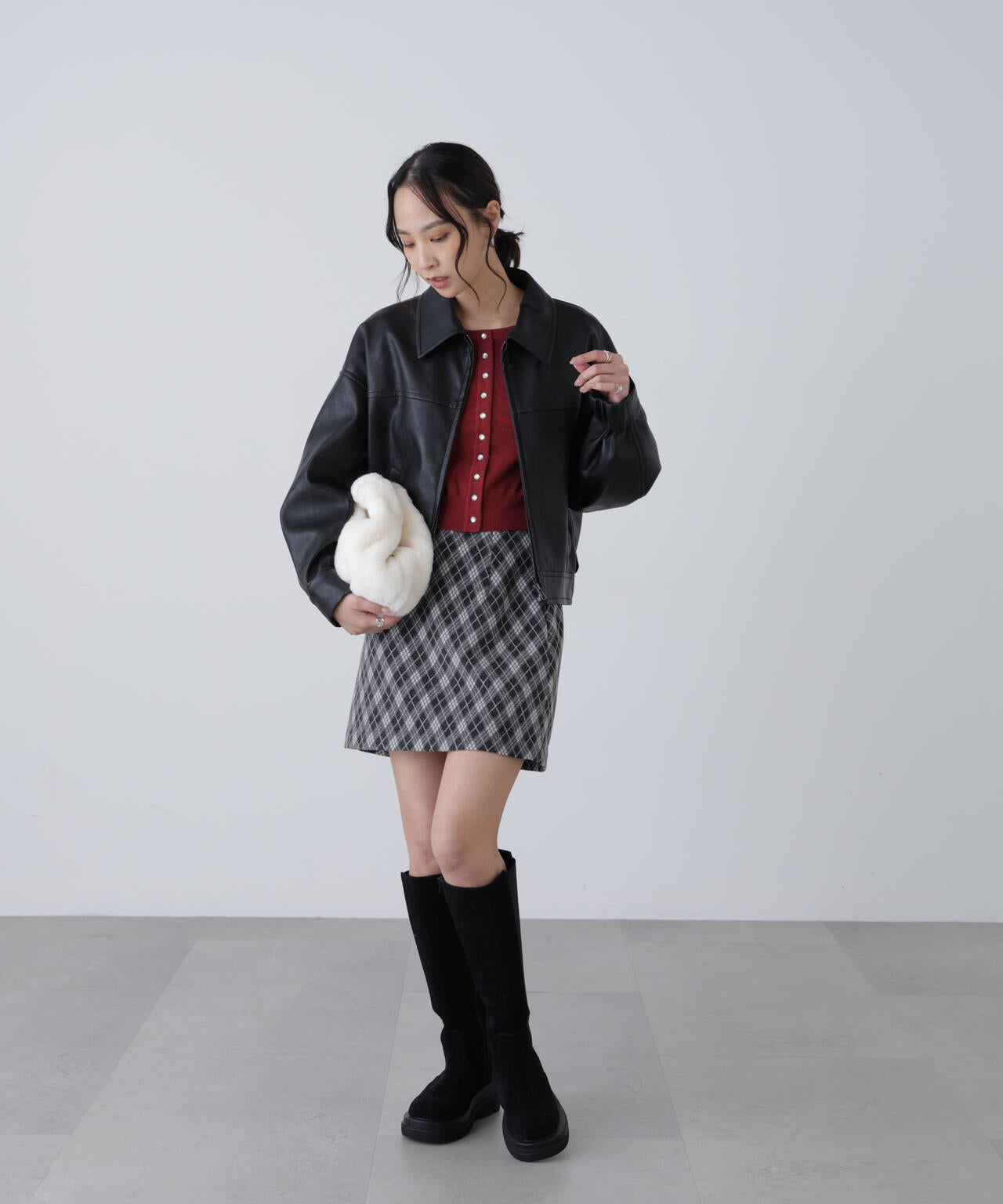 合皮ジップアップブルゾン