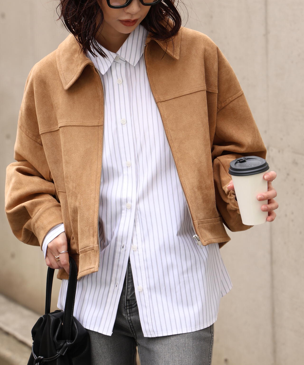 合皮ジップアップブルゾン