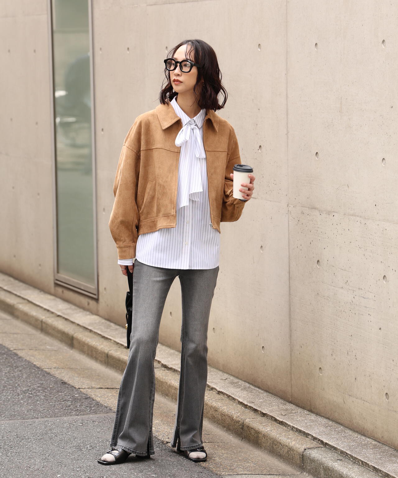 合皮ジップアップブルゾン