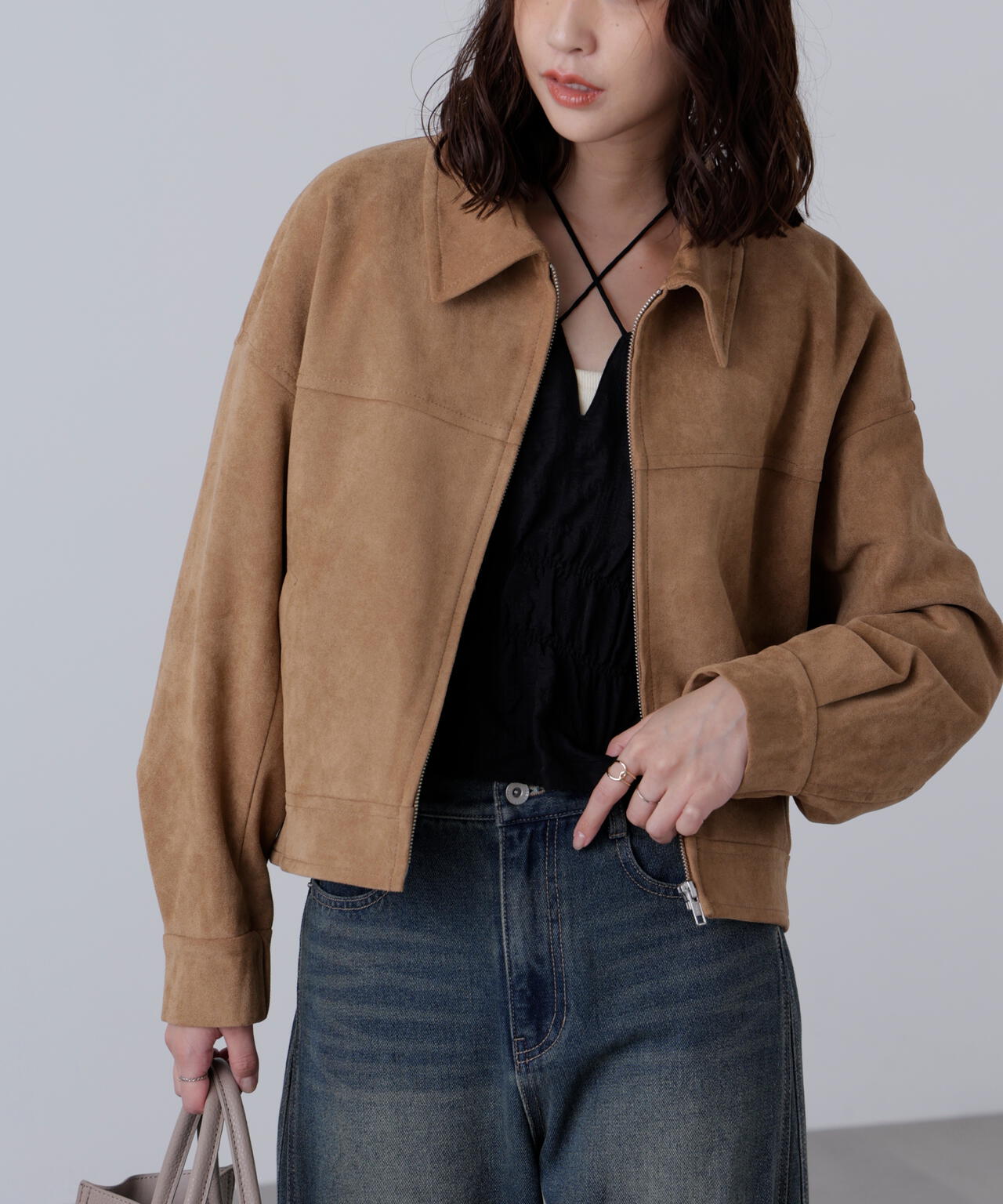 合皮ジップアップブルゾン