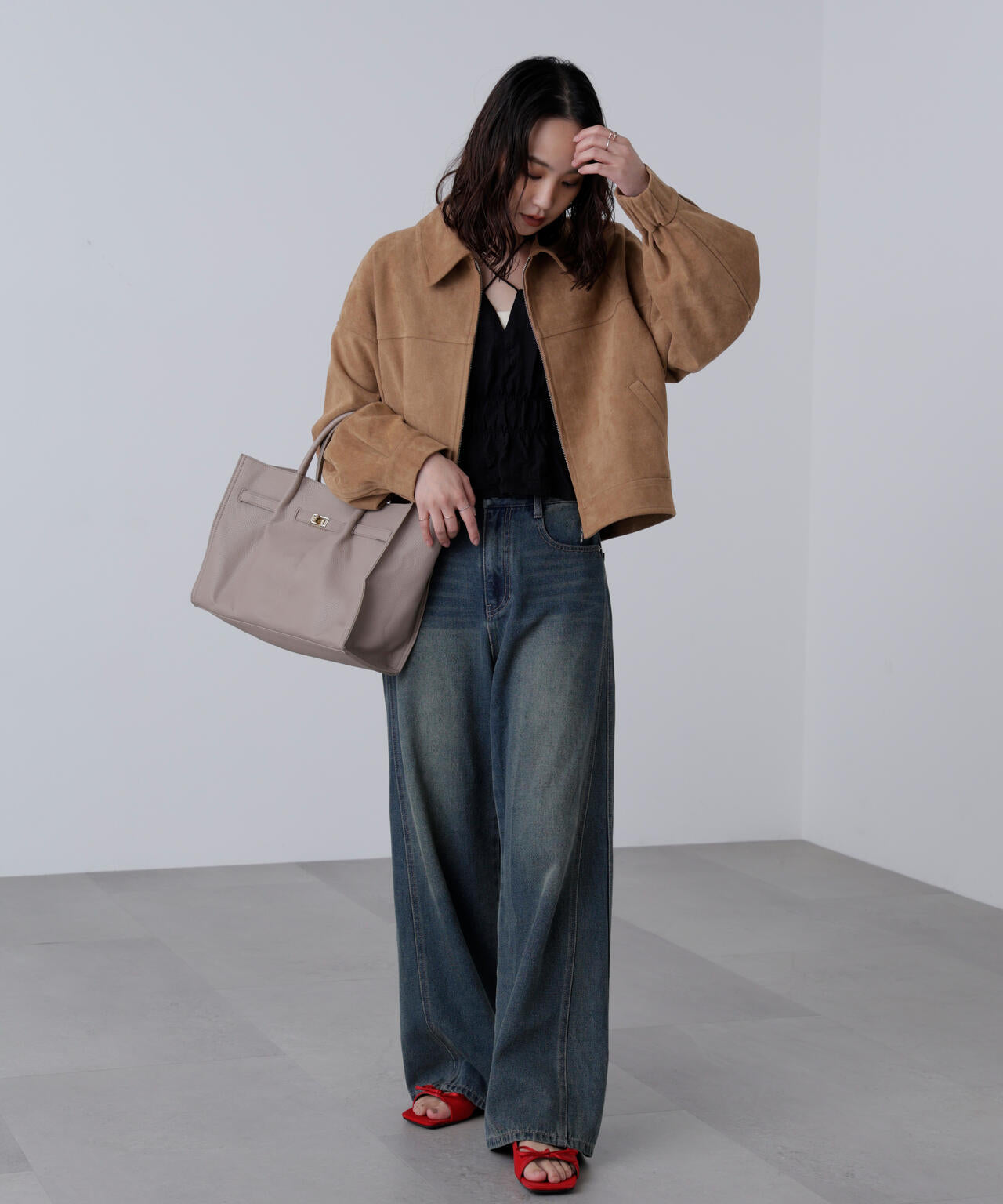 合皮ジップアップブルゾン