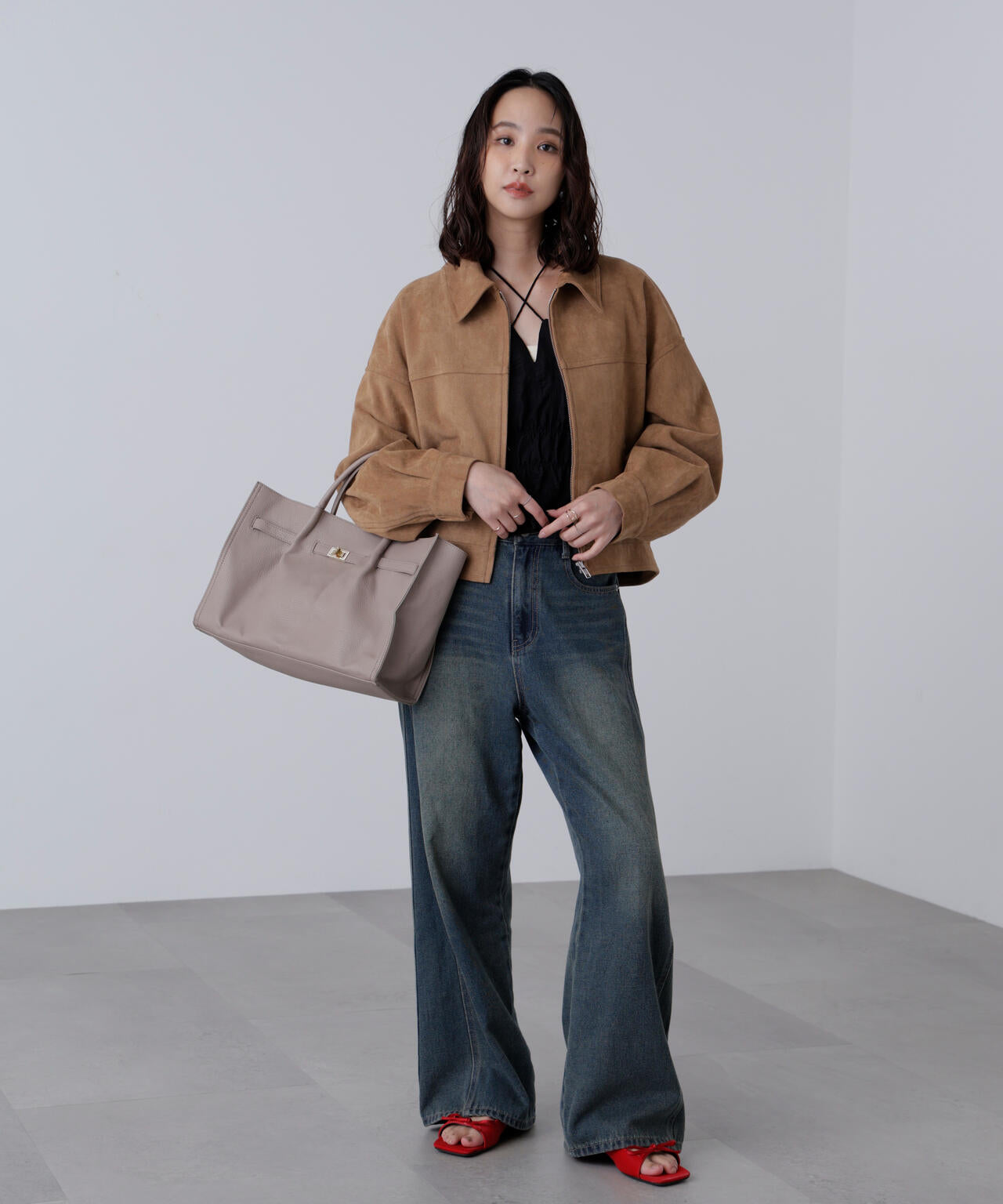 合皮ジップアップブルゾン