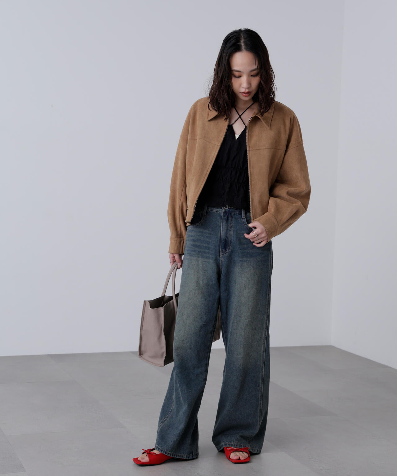 合皮ジップアップブルゾン