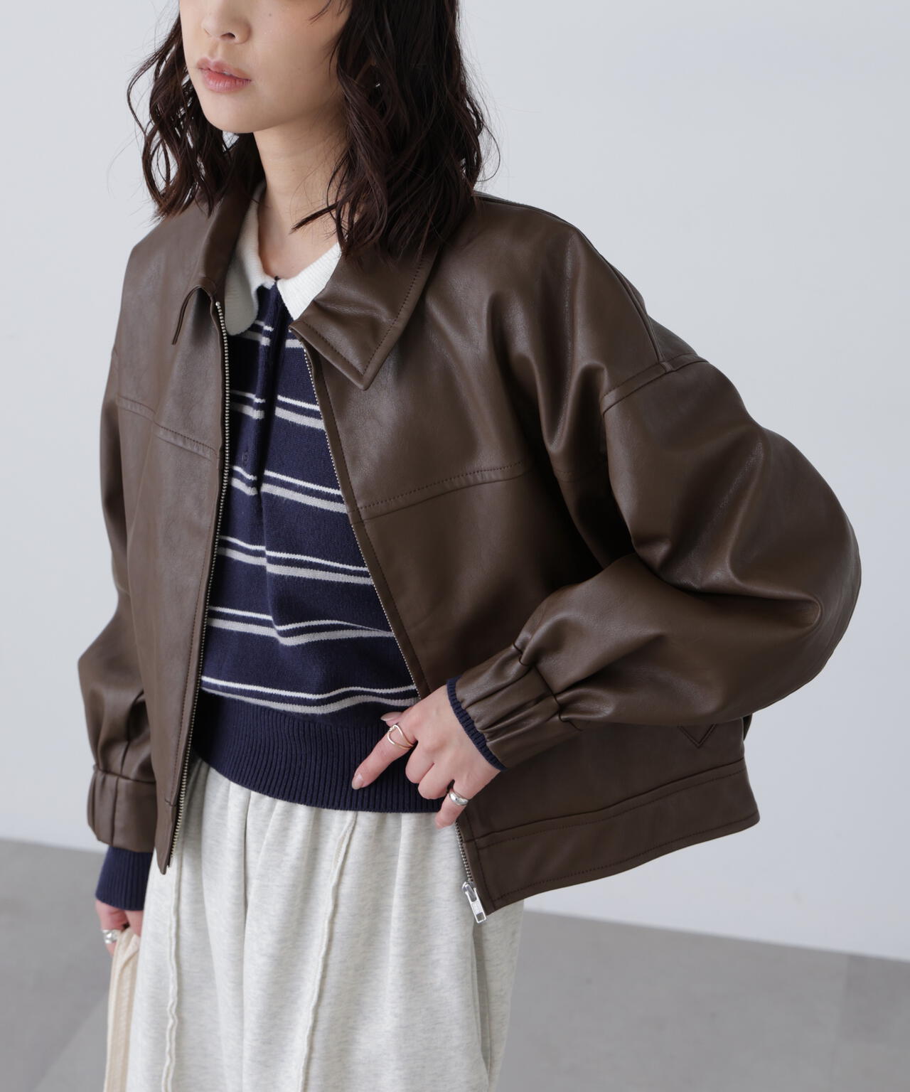 合皮ジップアップブルゾン